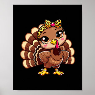 Thanksgiving Turkey Women Girl Leopard Autumn Poster