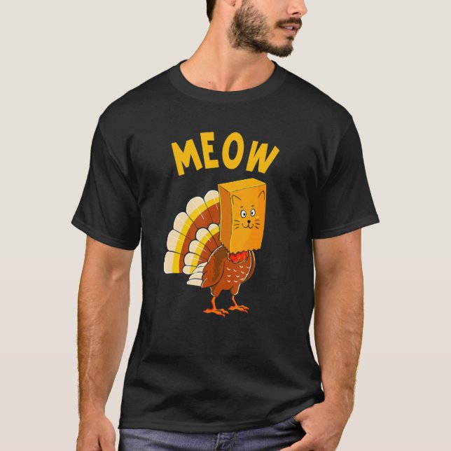 Thanksgiving Turkey Women Men Kids Fake Cat T-Shirt (Front)