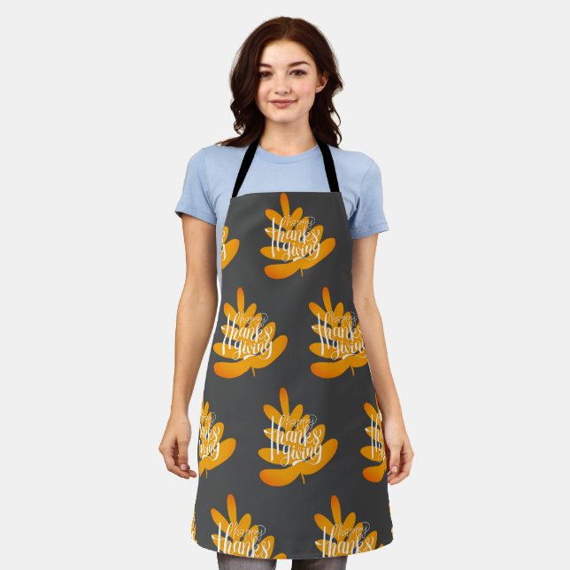 Thanksgiving Typography With Fall Leaf Apron (Worn)