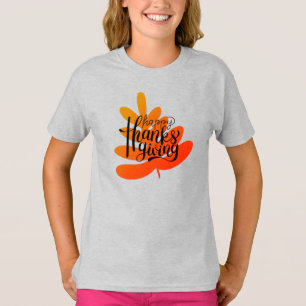 Thanksgiving Typography With Fall Leaf  T-Shirt