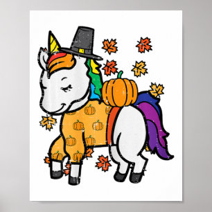 Thanksgiving Unicorn Cute Fall Girls Kids Toddler Poster
