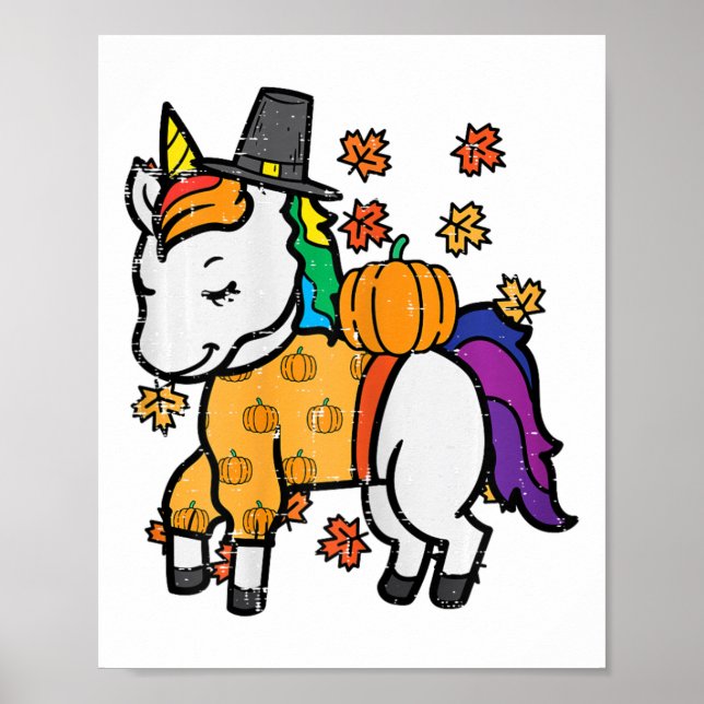 Thanksgiving Unicorn Cute Fall Girls Kids Toddler  Poster (Front)