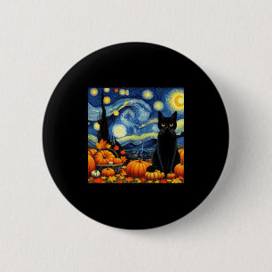 Thanksgiving Van Gogh Starry Night Black Cat Pumpk 6 Cm Round Badge