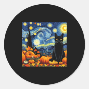Thanksgiving Van Gogh Starry Night Black Cat Pumpk Classic Round Sticker