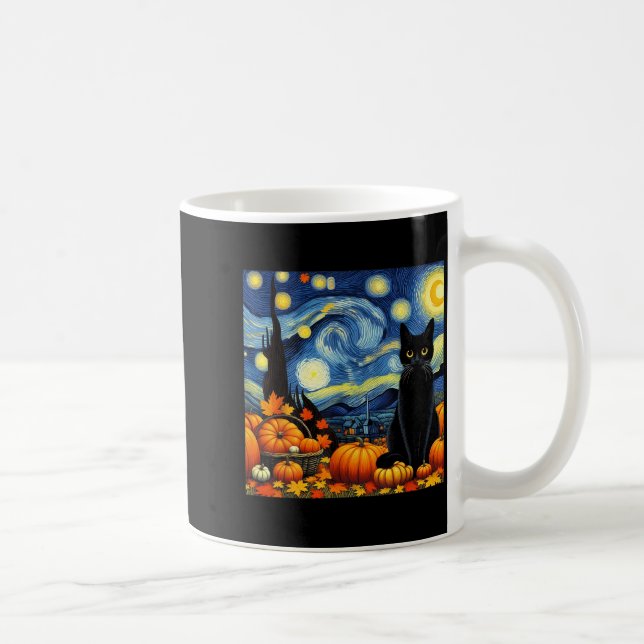 Thanksgiving Van Gogh Starry Night Black Cat Pumpk Coffee Mug (Right)