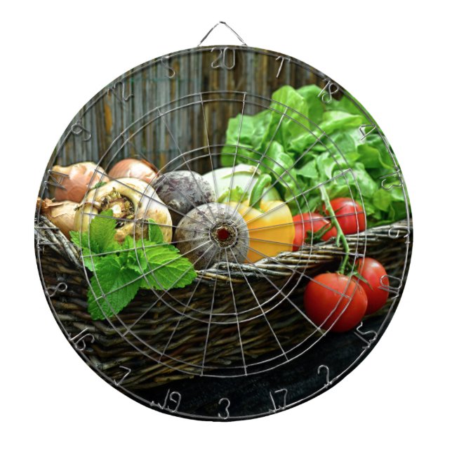 Thanksgiving Vegetable Harvest in a Basket Dartboard (Front)