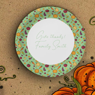 Thanksgiving vegetables pattern green custom paper plate
