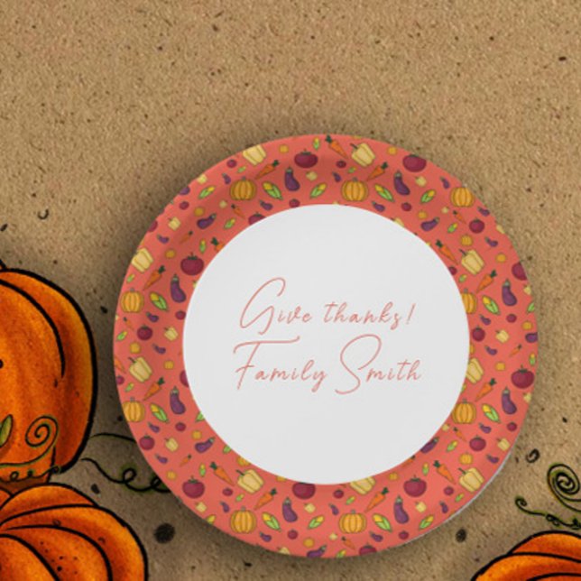 Thanksgiving  vegetables pattern orange custom paper plate (Creator Uploaded)