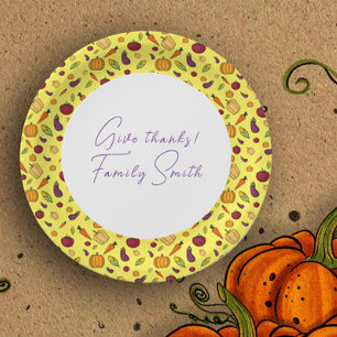 Thanksgiving vegetables pattern yellow custom paper plate