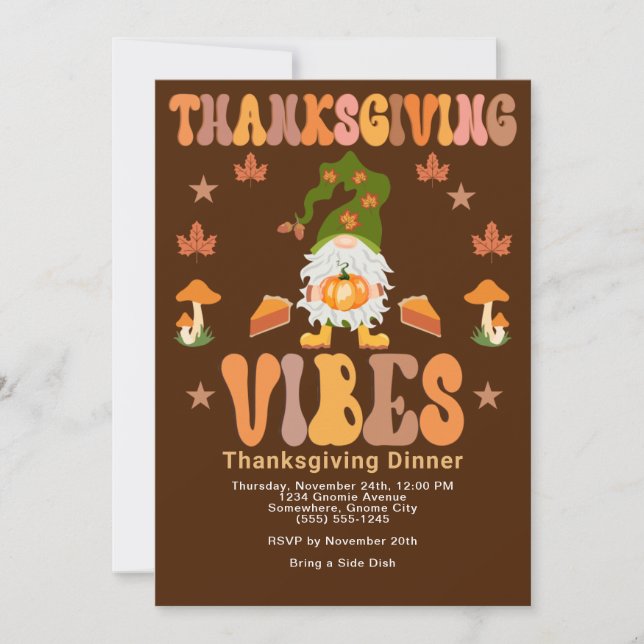 Thanksgiving Vibes Gnome Dinner Invitation (Front)