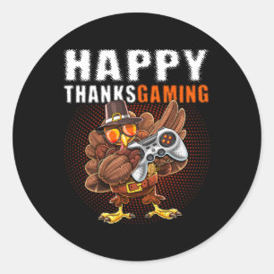 Thanksgiving Video Game Dabbing Turkey Pilgrim Boy Classic Round Sticker