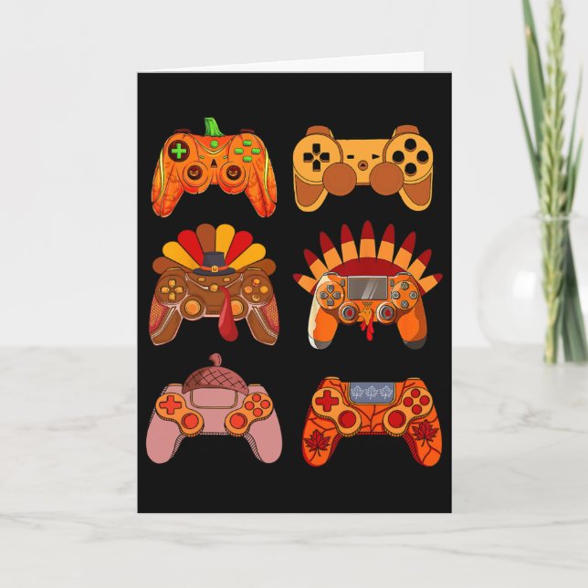 Thanksgiving Video Game Turkey Controllers Fall Ga Card (Front)