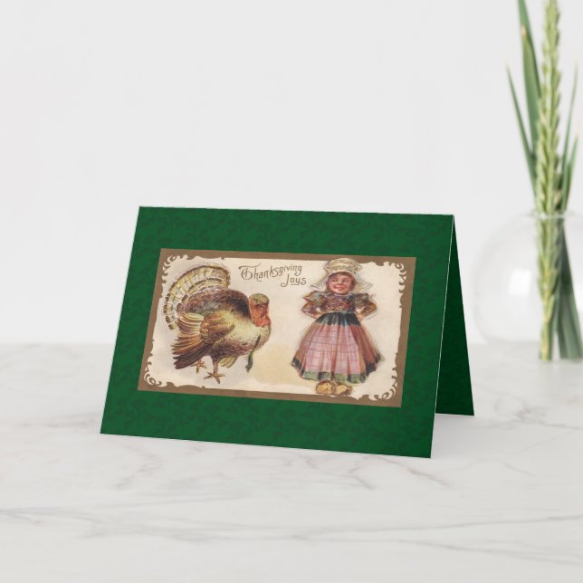 Thanksgiving Vintage Pilgrim Girl Holiday Card (Front)