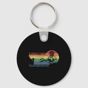 Thanksgiving Vintage Retro Turkey and Touchdowns F Key Ring