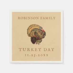 Thanksgiving Vintage Turkey Custom Family Name Napkin