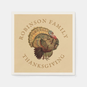 Thanksgiving Vintage Turkey Custom Family Name Napkin