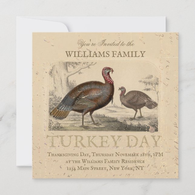Thanksgiving Vintage Turkey Day Dinner Invitation (Front)