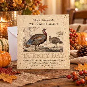 Thanksgiving Vintage Turkey Day Dinner Invitation