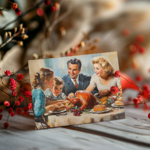 Thanksgiving Vintage Turkey Family Dinner Postcard