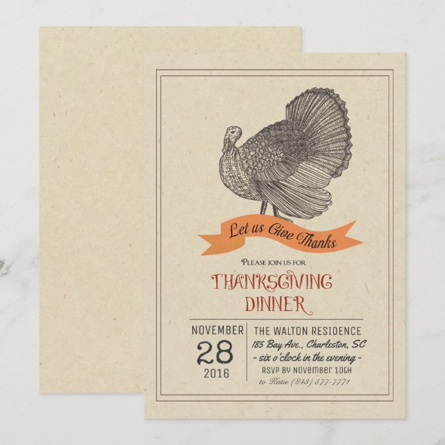 Thanksgiving Vintage Turkey Invitation (Front/Back)