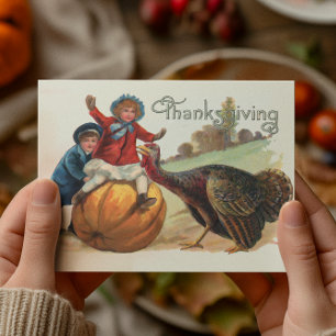 Thanksgiving Vintage Turkey Pumpkin Card