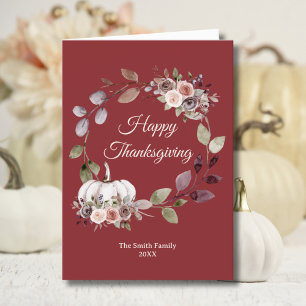 Thanksgiving Watercolor Burgundy Roses Folded Holiday Card