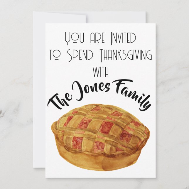 Thanksgiving Watercolor Cherry Pie Invitation  (Front)