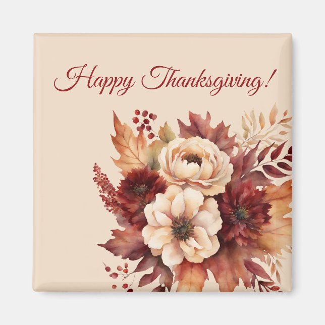 Thanksgiving-Watercolor Fall Flowers- Magnet (Front)