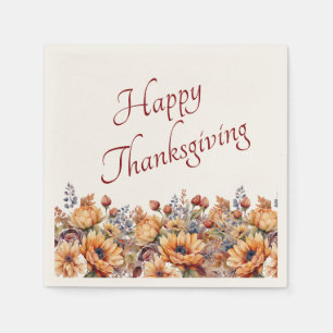 Thanksgiving-Watercolor Fall Flowers- Napkin