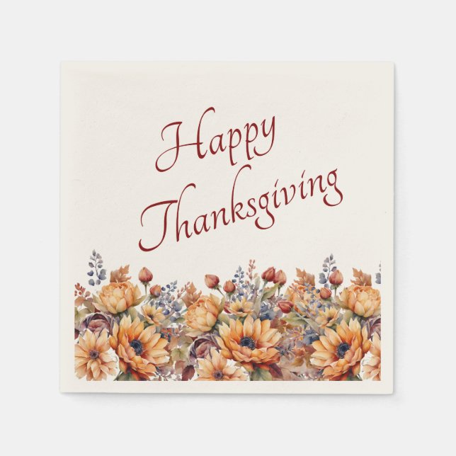 Thanksgiving-Watercolor Fall Flowers- Napkin (Front)