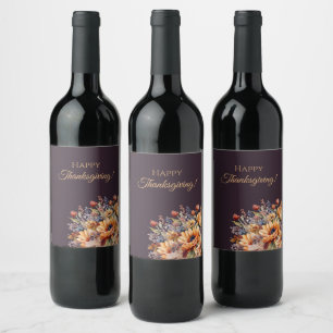Thanksgiving-Watercolor Fall Flowers-Purple- Wine Label