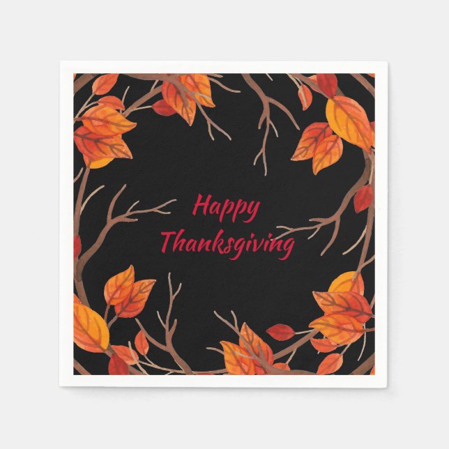 Thanksgiving Watercolor Fall Leaves Napkin (Front)