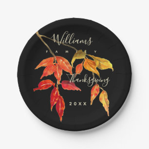 Thanksgiving Watercolor Fall Leaves Paper Plate
