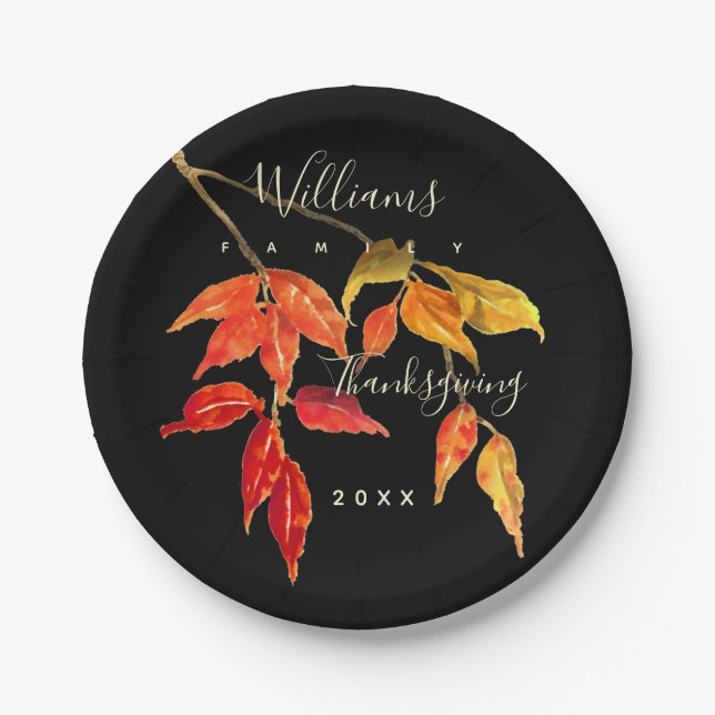Thanksgiving Watercolor Fall Leaves Paper Plate (Front)