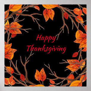 Thanksgiving Watercolor Fall Leaves Poster