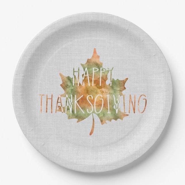 Thanksgiving - Watercolor Leaf Paper Plate (Front)