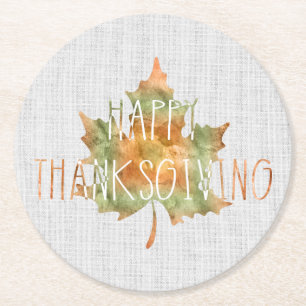 Thanksgiving - Watercolor Leaf Round Paper Coaster