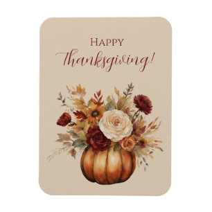 Thanksgiving-Watercolor Pumpkin and Flowers- Magnet
