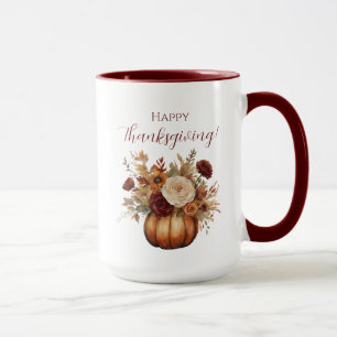 Thanksgiving-Watercolor Pumpkin and Flowers- Mug