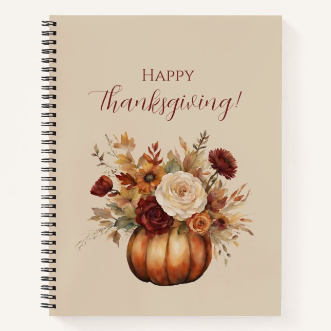 Thanksgiving-Watercolor Pumpkin and Flowers- Notebook (Front)