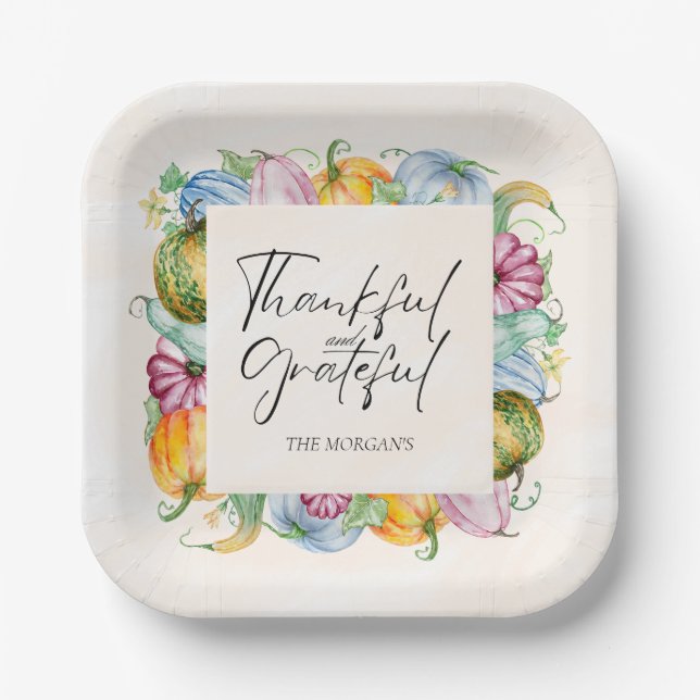 Thanksgiving Watercolor Pumpkin and leaves  Paper Plate (Front)