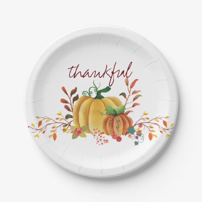 Thanksgiving watercolor Pumpkin design Paper Plate (Front)