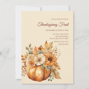 Thanksgiving-Watercolor Pumpkin Floral Design- Invitation