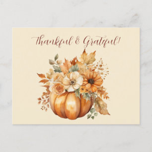Thanksgiving-Watercolor Pumpkin Floral Design- Postcard