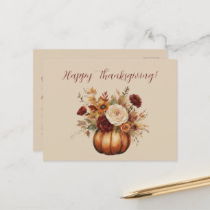Thanksgiving-Watercolor Pumpkin Floral Design- Postcard