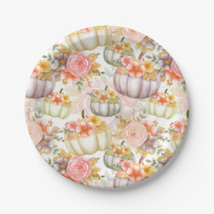 Thanksgiving watercolor pumpkins floral paper plate