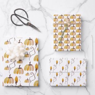 Thanksgiving Watercolor Pumpkins Wrapping Paper Sheet
