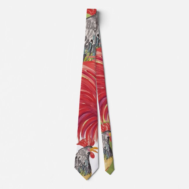 Thanksgiving Watercolor Rooster Hand-painted Tie (Front)
