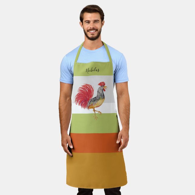 Thanksgiving Watercolor Rooster Personalised Apron (Worn)