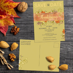 Thanksgiving Watercolor Rustic Greenery Leaves  Postcard